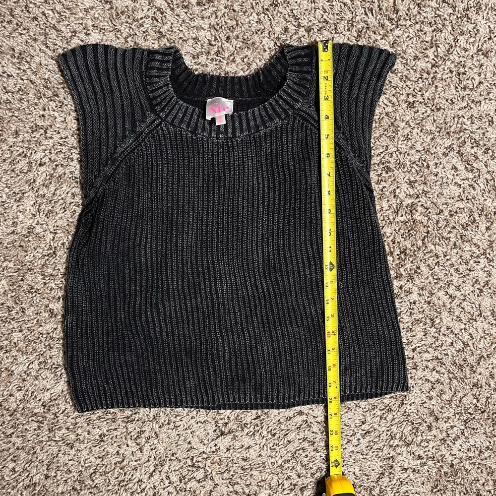 So Me Women Gray Acid Wash Cotton Knit Sweater Vest Cap Sleeve ST2313-01 Small - Picture 5 of 6